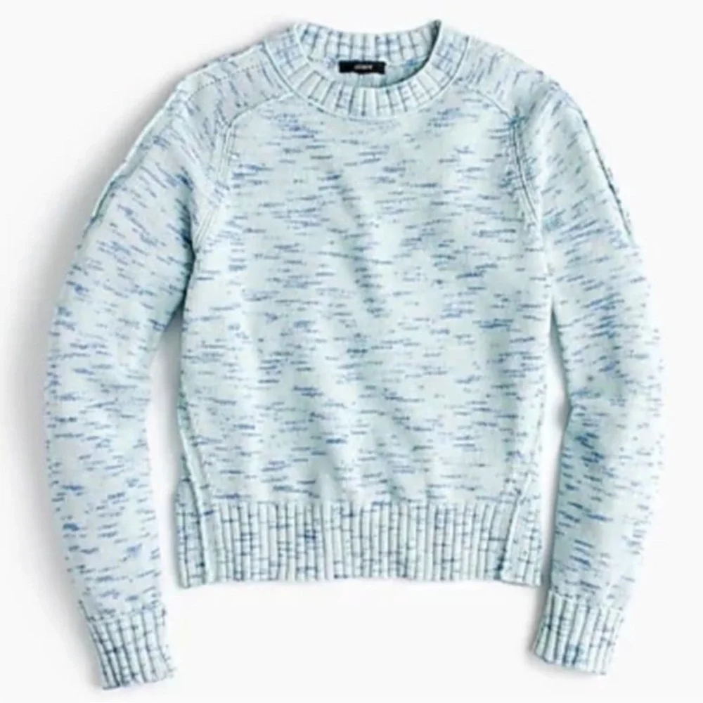 J. Crew Speckled Blue Cotton Crewneck Sweater